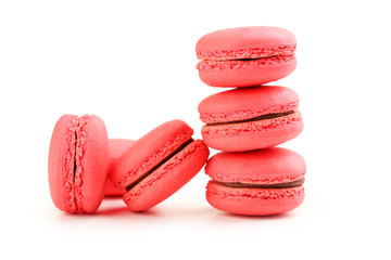 Tasty red macarons isolated on white
