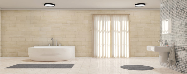 Obraz na płótnie Canvas Badezimmer mit Waschbecken und Badewanne als Panorama