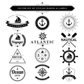 Set of black & white vintage badges and labels
