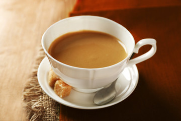 Cup of coffee on table, closeup