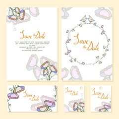 Wedding design collection. Invitation cards with flowers.