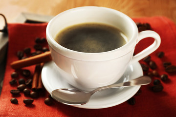 Cup of coffee on table, closeup