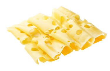 Slices of cheese isolated on white