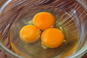 Three broken eggs close-up