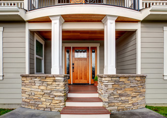 Elegant entrance to large american home.