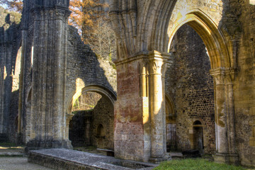 The abbey in Orval, Belgium is famous for its trappist beer, botanical garden and ruins of the former monastery 
