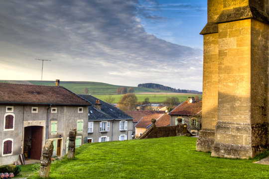 View of the historical picturesque town of Avioth in France, famous for its cathedral

