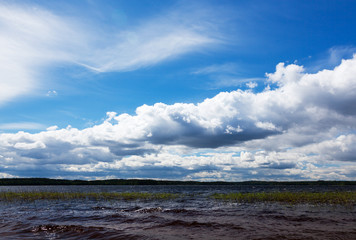Summer landscape with lake and sky