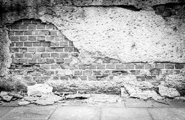 Old wall bricks and plaster