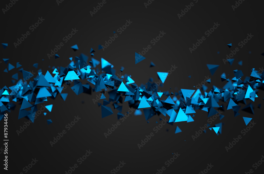 Poster abstract 3d rendering of flying pyramids.