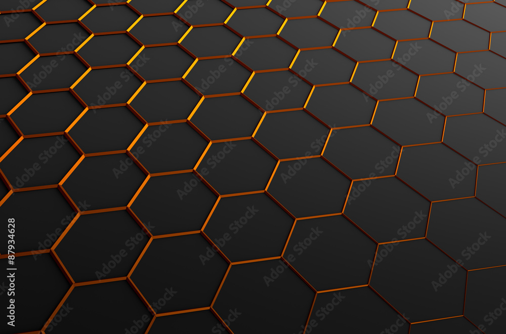 Poster abstract 3d rendering of surface with hexagons.