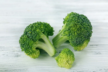 Fresh broccoli on wooden background