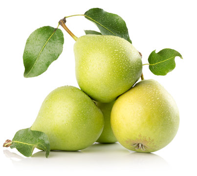 pears with water drops isolated on the white background