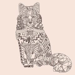 Patterned fox zentangle style. Good for T-shirt, bag or whatever print. Vector illustration