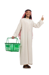 Arab man doing shopping isolated on white