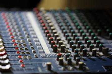 Audio mixing console closeup