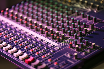 Fototapeta premium Audio mixing console closeup