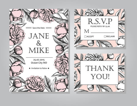 Vintage elegant wedding invitation card template collection with