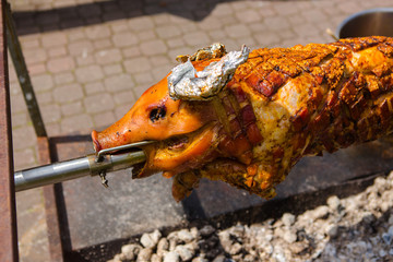 Spanferkel Grillen Feuer Schwein Delikatesse