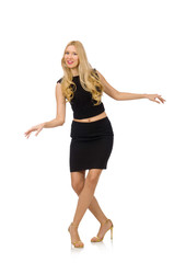 Fototapeta premium Pretty girl in black mini dress isolated on white