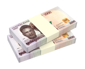 Nigerian nairas isolated on white background. Computer generated 3D photo rendering.