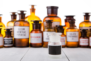 Vintage medicine bottle with blank label