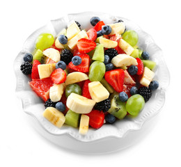Fresh fruit salad, isolated on white