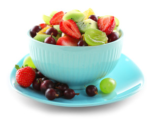 Fresh fruit salad, isolated on white