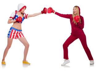 Fototapeta na wymiar Woman boxing isolated on white