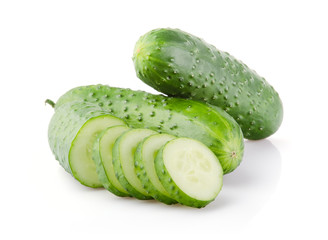 Fresh Cucumber and Slices isolated on white background