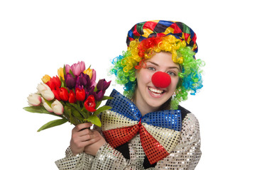 Female clown isolated on white