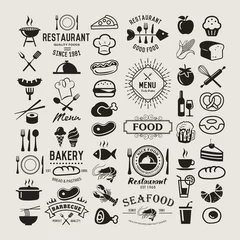 Keuken spatwand met foto Food vintage design elements, logos, badges, labels, icons and objects © catherinecml