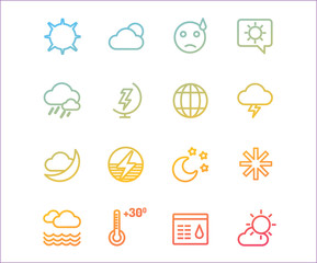 Weather icons vector outline set. Moon, sky or wind and cloud