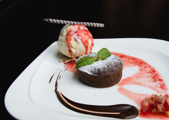 chocolate cake with ice-cream