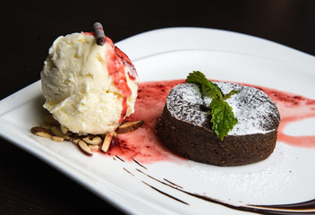chocolate cake with ice-cream