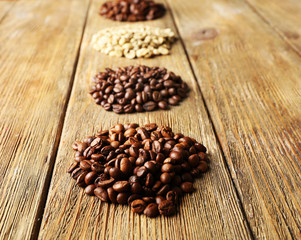 Coffee beans on wooden background
