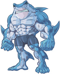 Naklejka premium Shark Man Vector Cartoon Illustration