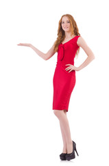 Pretty young girl in red dress isolated on white