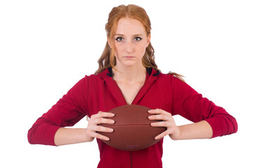 Pretty female sportsman isolated on white