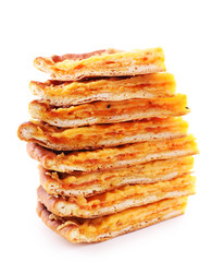 Slices of tasty cheese pizza isolated on white