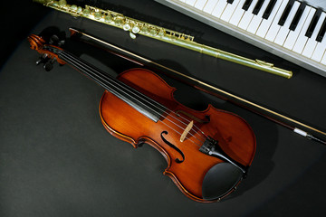 Musical instruments on dark background