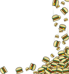 Background of the falling burgers. Preparation for design