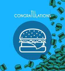 Background with falling burgers and overlay colors for design