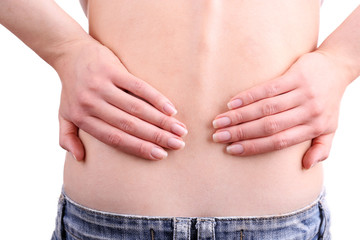 Naklejka premium Young girl with back pain close up