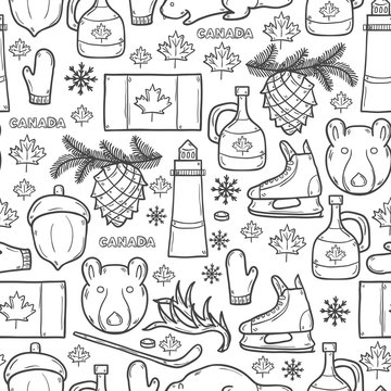 Seamless background with cartoon hand drawn objects on Canada