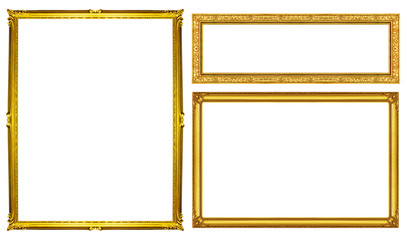 collection golden frame isolated on white background, clipping p