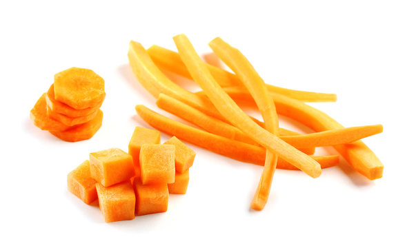 Sliced and diced carrot isolated on white