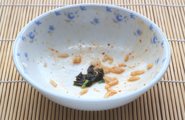 Bowl with food scraps and dirty