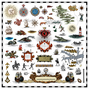 antique map elements collection