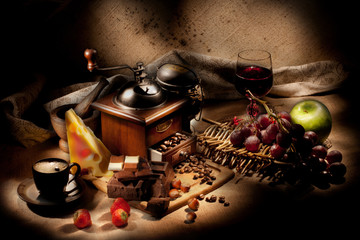 Still Life With Coffee Mill And Fruits